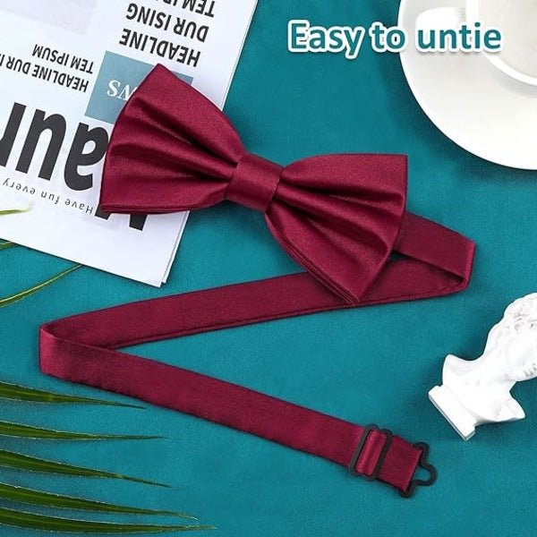 Pre-tied Bow Tie for Men, Tux Bow Tie Adjustable Formal Neck Bow Tie Satin Bow Tie for Party Wedding (Red) - Image 2