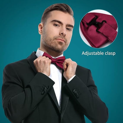 Pre-tied Bow Tie for Men, Tux Bow Tie Adjustable Formal Neck Bow Tie Satin Bow Tie for Party Wedding (Red) - Image 5
