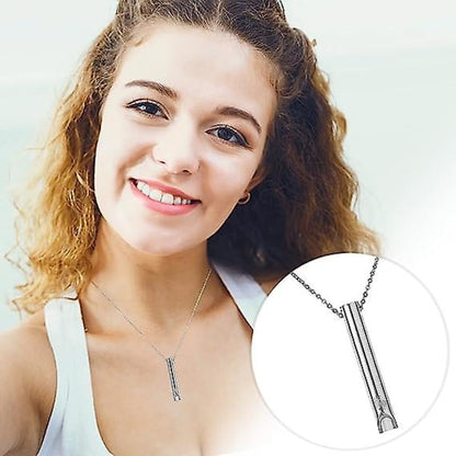 2pcs Breathing Necklace, Anxiety Necklace for Women, Stress Relief Mindful Breathing Necklace Stainless Steel for Meditation Relaxation Silver gold Silver gold - Image 2