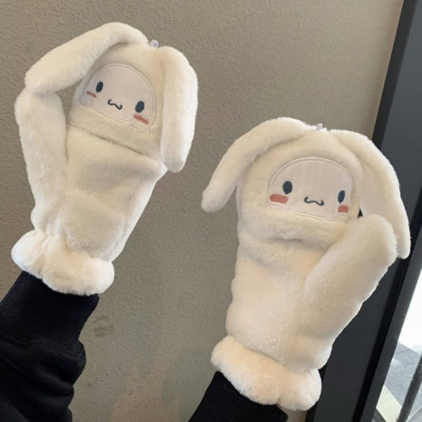 Sanrio Cinnamoroll Kawaii Flannel Gloves Y2k Harajuku Style Soft White - Image 2