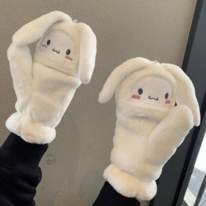 Sanrio Cinnamoroll Kawaii Flannel Gloves Y2k Harajuku Style Soft White - Image 2