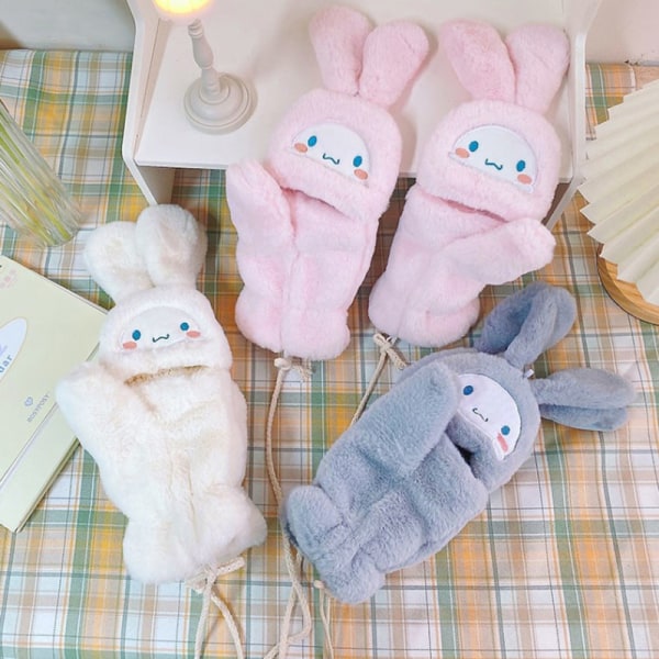 Sanrio Cinnamoroll Kawaii Flannel Gloves Y2k Harajuku Style Soft White - Image 5