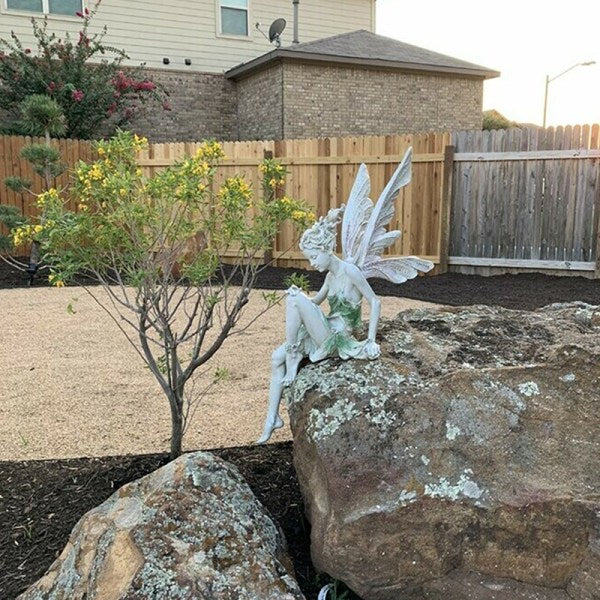 Resin Sitting Fairy Statue Garden Ornament Porch Sculpture White - Image 4