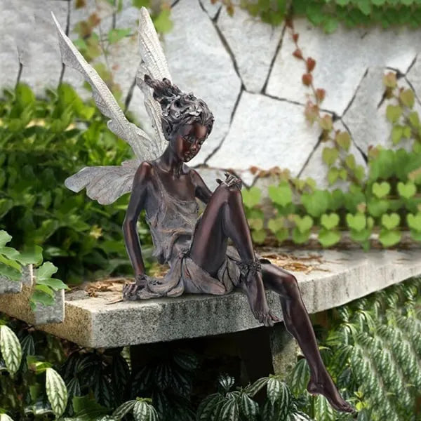 Resin Sitting Fairy Statue Garden Ornament Porch Sculpture White - Image 5