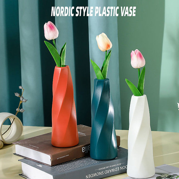 Plastic Vase Imitation Ceramic Flower Pot Table Arrangement Dark Blue - Image 2