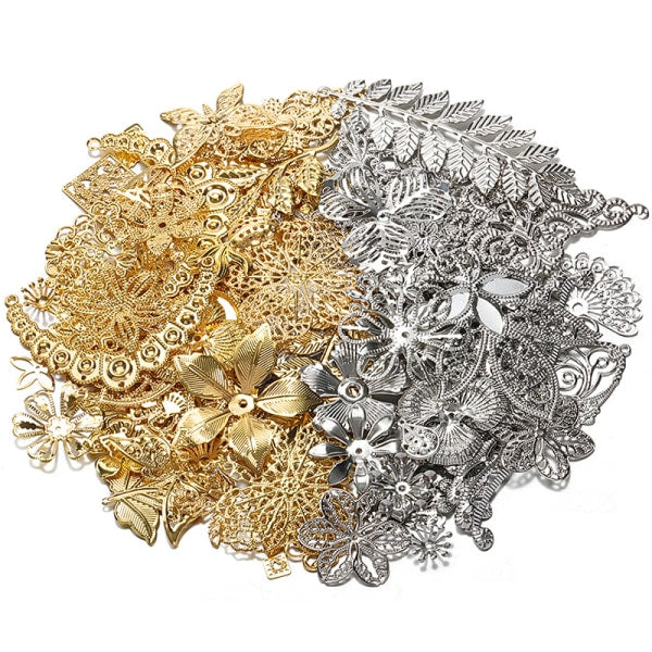 50g/lot Mixed Metal Flower Petals Filigree Wraps Clutches White - Image 2