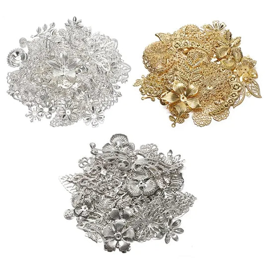 50g/lot Mixed Metal Flower Petals Filigree Wraps Clutches White - Image 5
