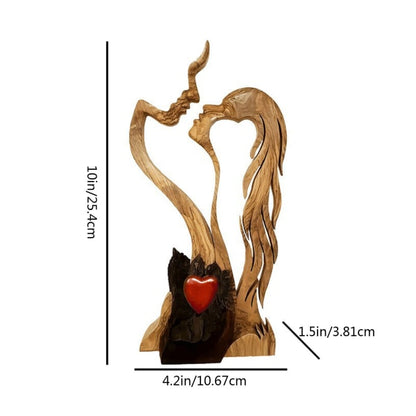 Wooden Love Heart Kissing Couple Abstract Sculpture Romantic Statue Figures - Image 5