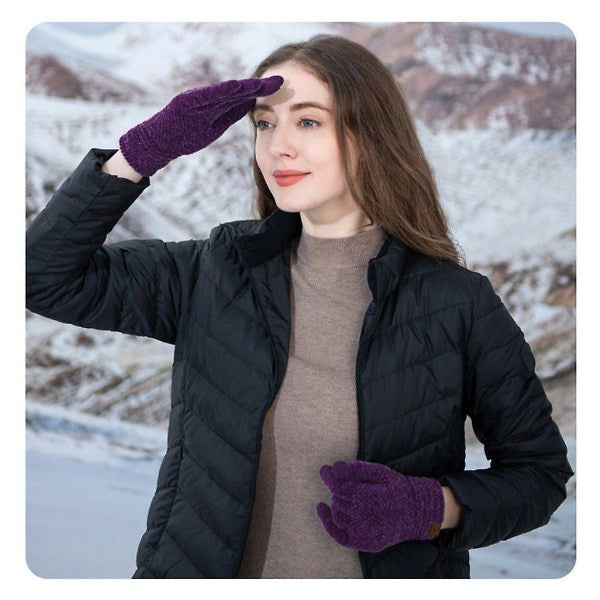 Touchscreen Gloves Women Warm Knitted Gloves 2 Pairs Bright Yellow - Image 2
