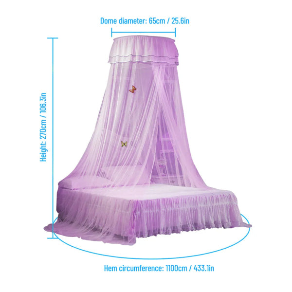 Universal Bed Canopy Dome Bedspread Mosquito Net Tulle Children's Bed Children's Room Princess Double Bed Easy to Install, Purple - Image 3
