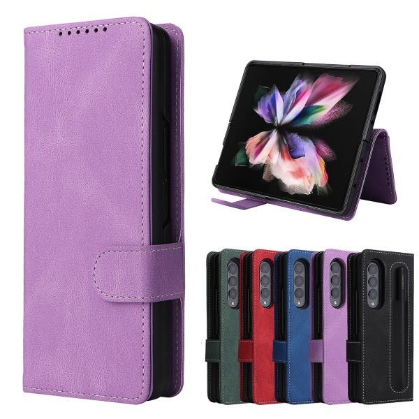 Compatible with Samsung Galaxy Z Fold 3 Case, Magnetic Leather Protective Cover with Card Slot \u0026 Stand, Samsung, Blue - Image 2
