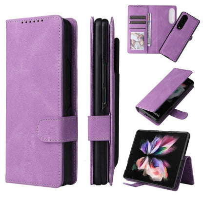Compatible with Samsung Galaxy Z Fold 3 Case, Magnetic Leather Protective Cover with Card Slot \u0026 Stand, Samsung, Blue - Image 4
