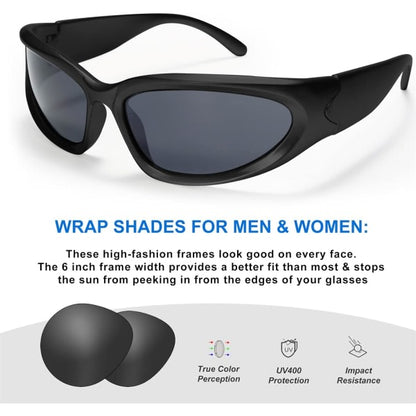 Wrap Around Fashion Glasses for Men Women Trendy Fast Oval Dark Futuristic Sunglasses Goggles Eyebrow - Image 2