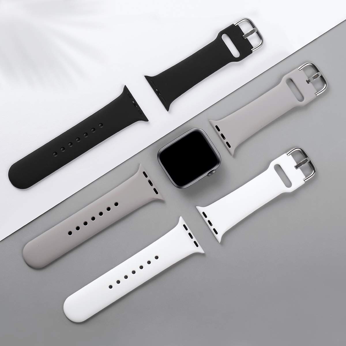Compatible with Apple Watch Bands Series 8 7 6 5 4 3 Ultra SE 42mm 44mm 45mm, 3-Pack Black White Gray - Image 2
