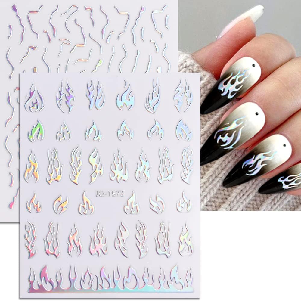 Aurora Nail Stickers 8 Sheets 3D Holographic Laser Heart Star Moon Flower Butterfly Nail Decals Self-Adhesive - Image 3