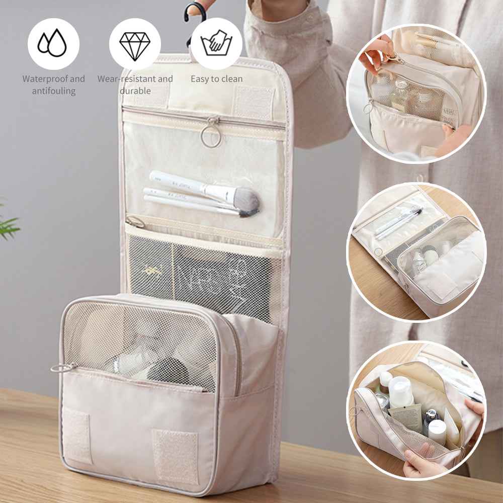 Travel Toiletry Bag for Women with Hook Beige Hanging Toiletry Bag - Image 9