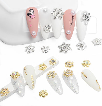 20pcs Snowflake Nail Charms with Rhinestones Silver Gold Christmas Decorations Alloy Nail Jewelry Snowflake Nails Design 3D Charms for Nails Decor DIY Craft Home&Salon - Image 2