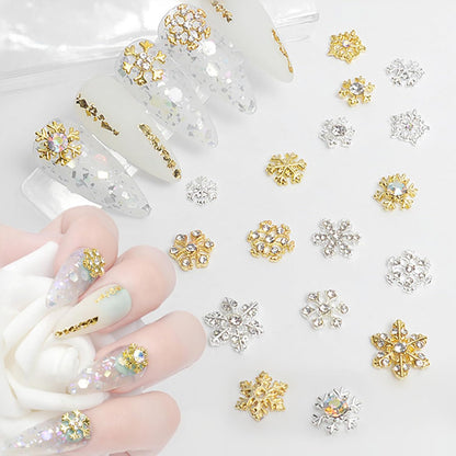 20pcs Snowflake Nail Charms with Rhinestones Silver Gold Christmas Decorations Alloy Nail Jewelry Snowflake Nails Design 3D Charms for Nails Decor DIY Craft Home&Salon - Image 3