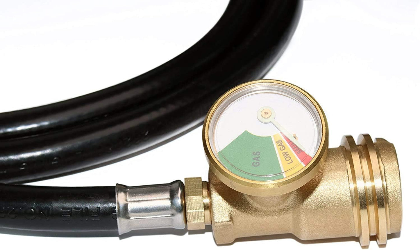 5 Feet Propane Tank Extension Hose with Gauge -Leak Detector Replacement for Gas Grill, Heater and All Other Propane Appliances, Acme to Male QCC/POL Fittings - Image 2