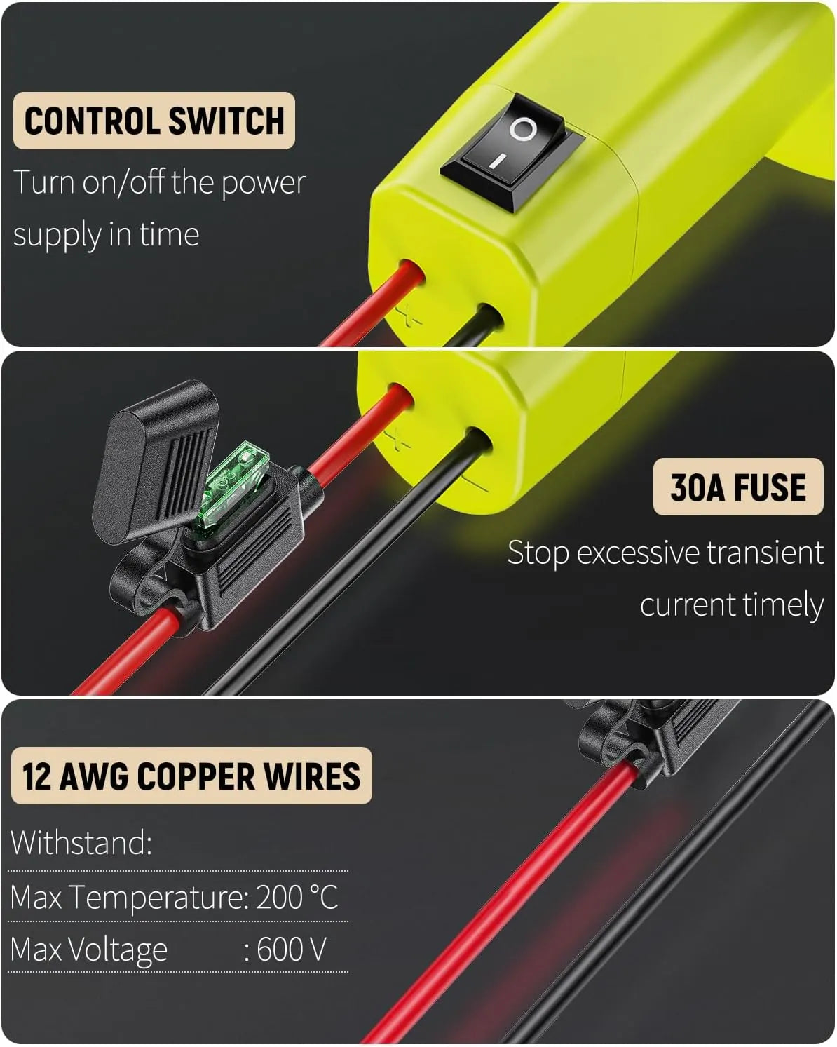 2 Pack Power Wheel Adapter for Ryobi 18 V Battery with Switch, DC Power Adapter, Battery Conversion with Fuse Switch 12 AWG Wires & Wire Terminal - Image 3