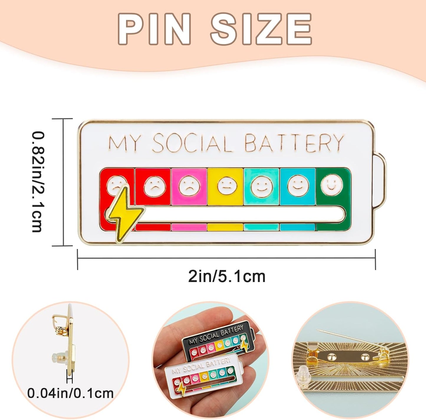4PCS Social Battery Pin,My Social Battery Slider Pin,Funny Interactive Brooch Pins Lapel,Mood Enamel Pins 7 Days a Week for Backpacks Hat Bags Scarves Clothing - Image 3