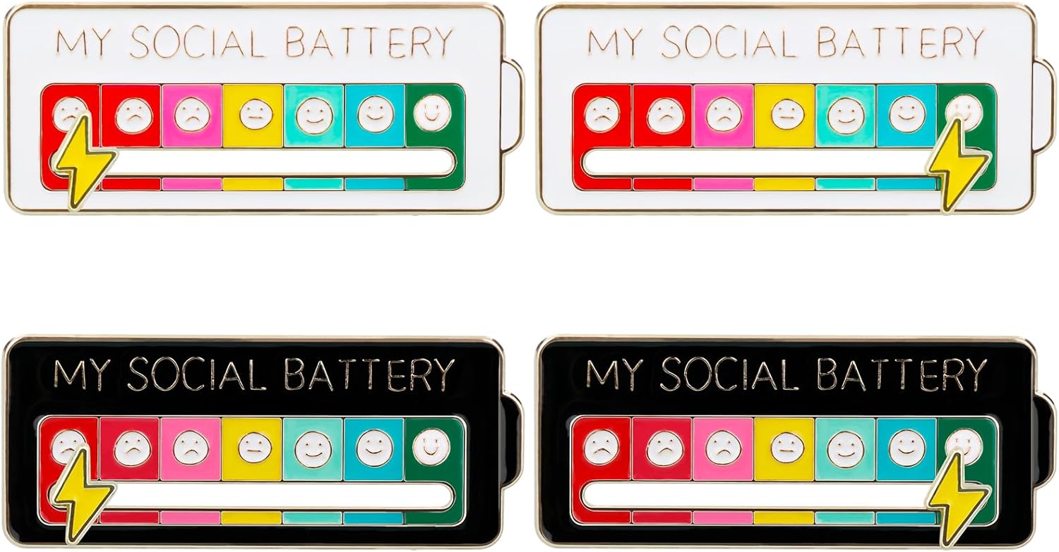 4PCS Social Battery Pin,My Social Battery Slider Pin,Funny Interactive Brooch Pins Lapel,Mood Enamel Pins 7 Days a Week for Backpacks Hat Bags Scarves Clothing - Image 4