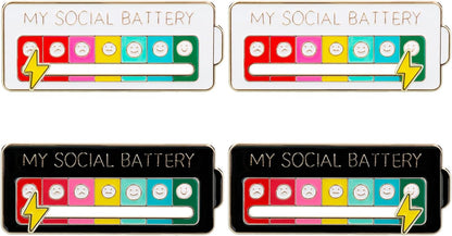 4PCS Social Battery Pin,My Social Battery Slider Pin,Funny Interactive Brooch Pins Lapel,Mood Enamel Pins 7 Days a Week for Backpacks Hat Bags Scarves Clothing - Image 4