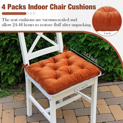 Memory Foam Chair Cushions Set of 4, Thick Indoor Seat Cushions for Dining Chairs Tufted Seat Pads for Kitchen, Dining Room, Office, (Orange,15.5"x15.5"x4") - Image 2