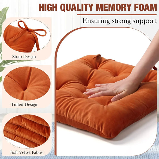 Memory Foam Chair Cushions Set of 4, Thick Indoor Seat Cushions for Dining Chairs Tufted Seat Pads for Kitchen, Dining Room, Office, (Orange,15.5"x15.5"x4") - Image 3