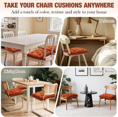 Memory Foam Chair Cushions Set of 4, Thick Indoor Seat Cushions for Dining Chairs Tufted Seat Pads for Kitchen, Dining Room, Office, (Orange,15.5"x15.5"x4") - Image 4