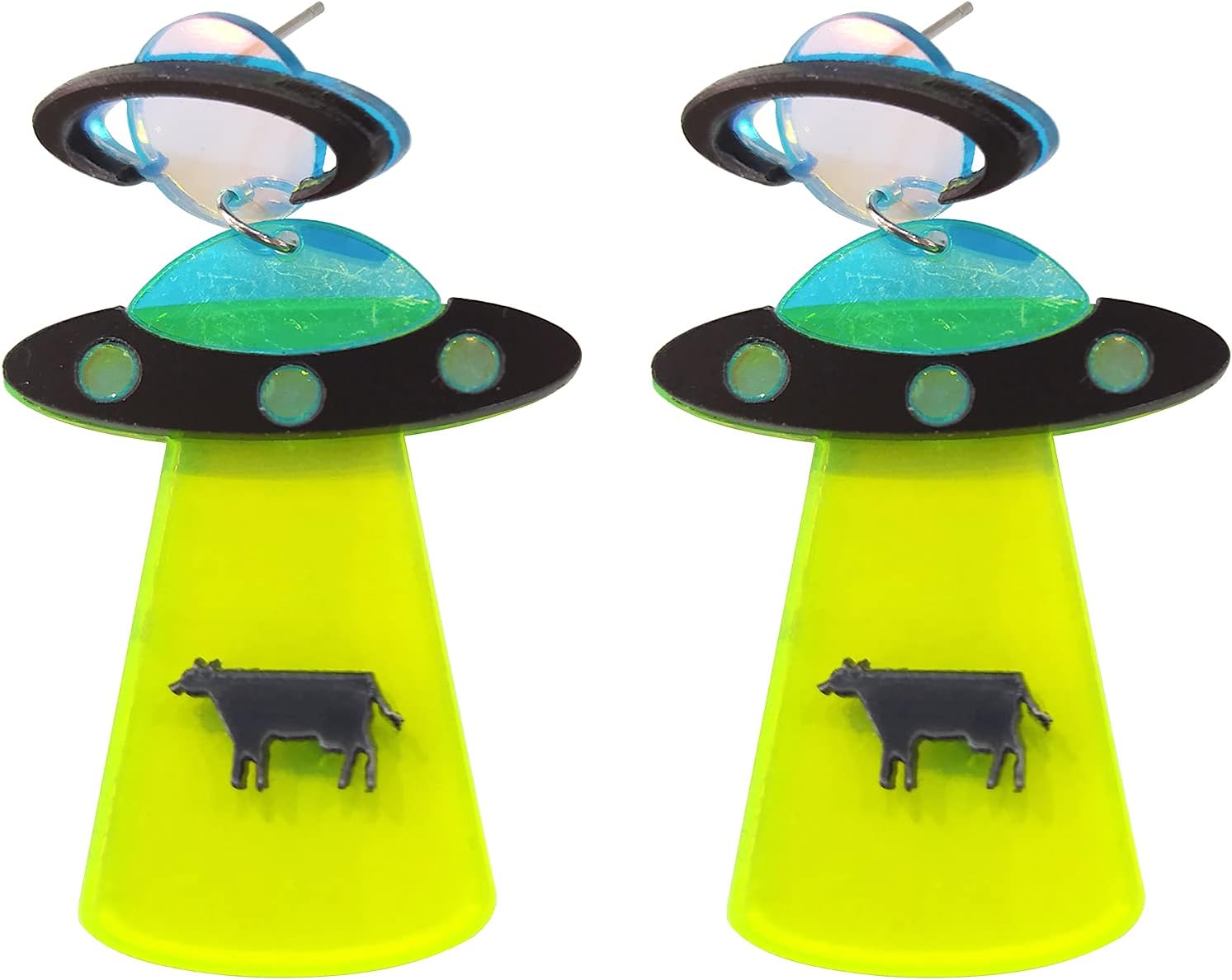 Women's Weird Earrings, Cute UFO Dangle Earrings, 2.5 in Length, Nickel Free - Image 3