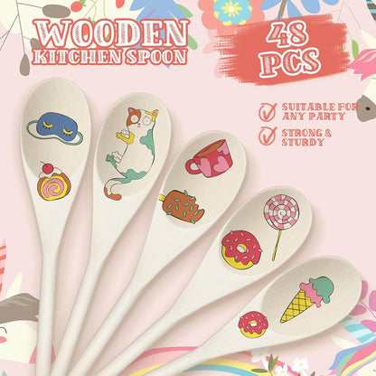 48 Pcs 8, 10, 12 Inch Wooden Spoons Gifts for Mom Oval Wooden Cooking Spoons Set Wood Serving Spoon Sauce Soup Stirring Ladle for Kitchen Cooking Baking Stirring Eating Tasting Cookware - Image 3