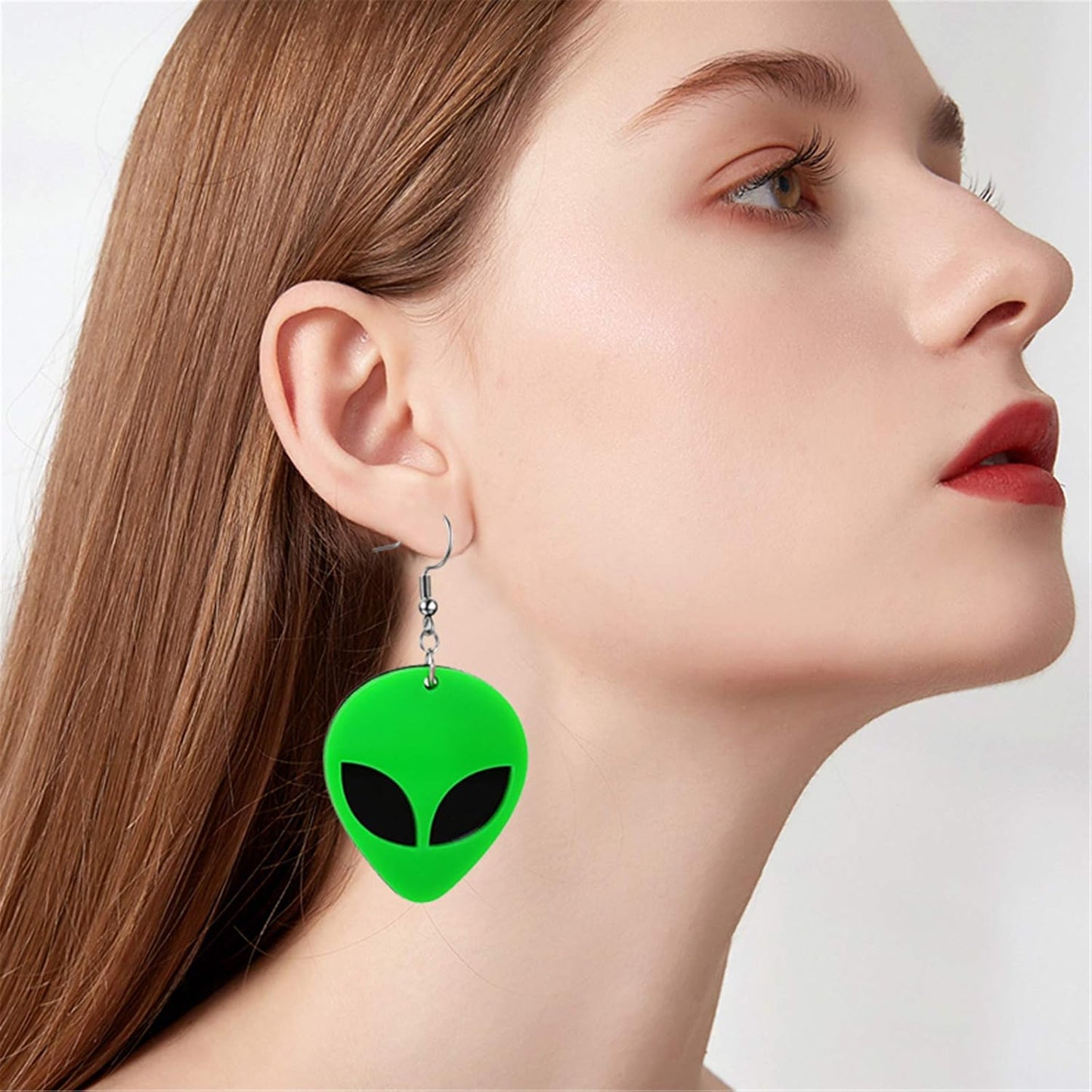Acrylic Alien Earrings for Women Cute Funny Cartoon Green Space Head Resin Dangle Drop Statement Earrings - Image 2