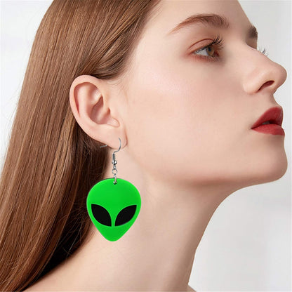 Acrylic Alien Earrings for Women Cute Funny Cartoon Green Space Head Resin Dangle Drop Statement Earrings - Image 2