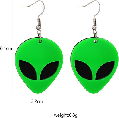 Acrylic Alien Earrings for Women Cute Funny Cartoon Green Space Head Resin Dangle Drop Statement Earrings - Image 3