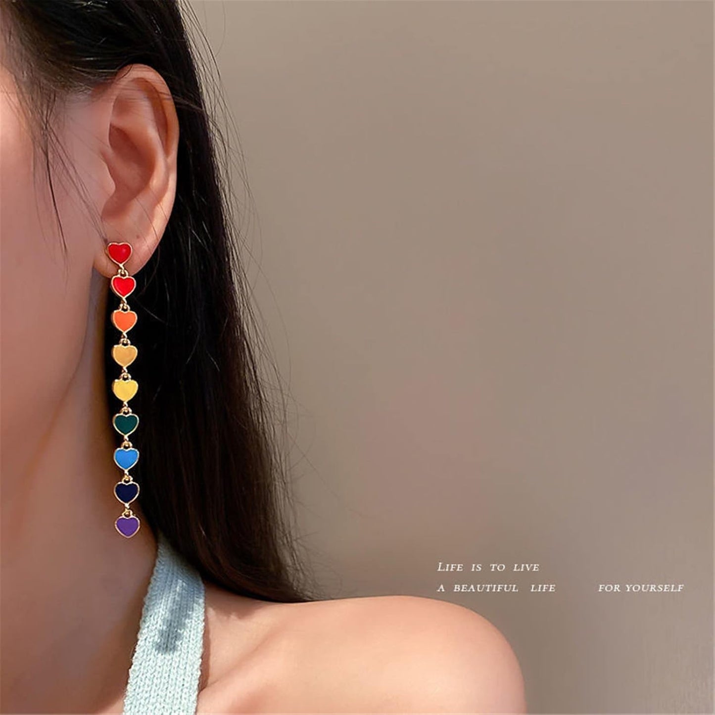 Heart Rainbow Chain Stud Earrings for Women Cool Weird Lightweight Resin Acrylic Personality Dangle Drop Earrings Jewelry - Image 2