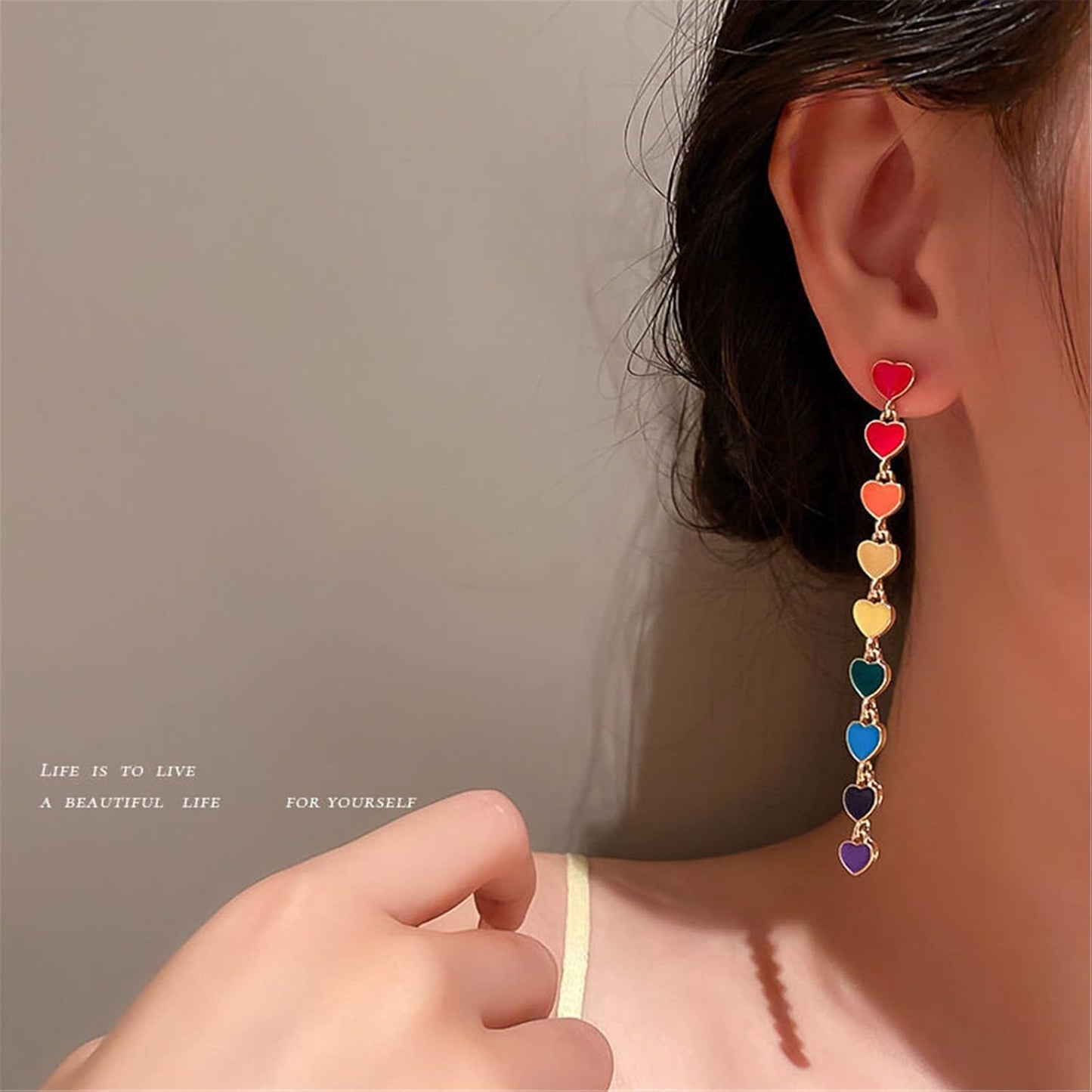 Heart Rainbow Chain Stud Earrings for Women Cool Weird Lightweight Resin Acrylic Personality Dangle Drop Earrings Jewelry - Image 3