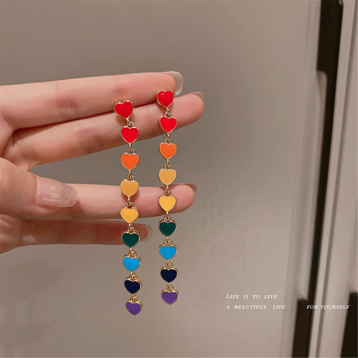 Heart Rainbow Chain Stud Earrings for Women Cool Weird Lightweight Resin Acrylic Personality Dangle Drop Earrings Jewelry - Image 4