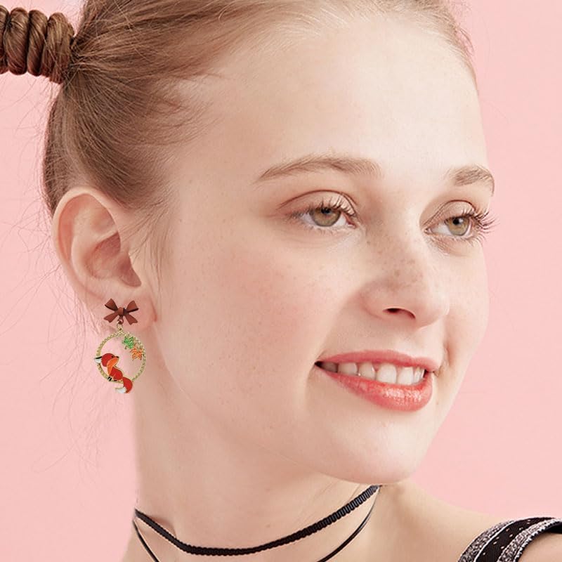 Thanksgiving Earrings for Women Cute Funny Squirrel Turkey Hazelnut Dangle Drop Earrings Delicate Fashion Colorful Maple Leaf Wreath Rhinestone Earrings Thanksgiving Holiday Themed - Image 2