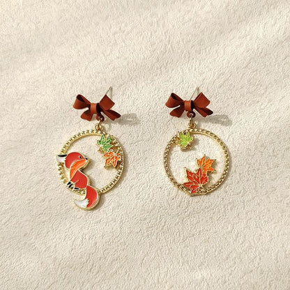 Thanksgiving Earrings for Women Cute Funny Squirrel Turkey Hazelnut Dangle Drop Earrings Delicate Fashion Colorful Maple Leaf Wreath Rhinestone Earrings Thanksgiving Holiday Themed - Image 4