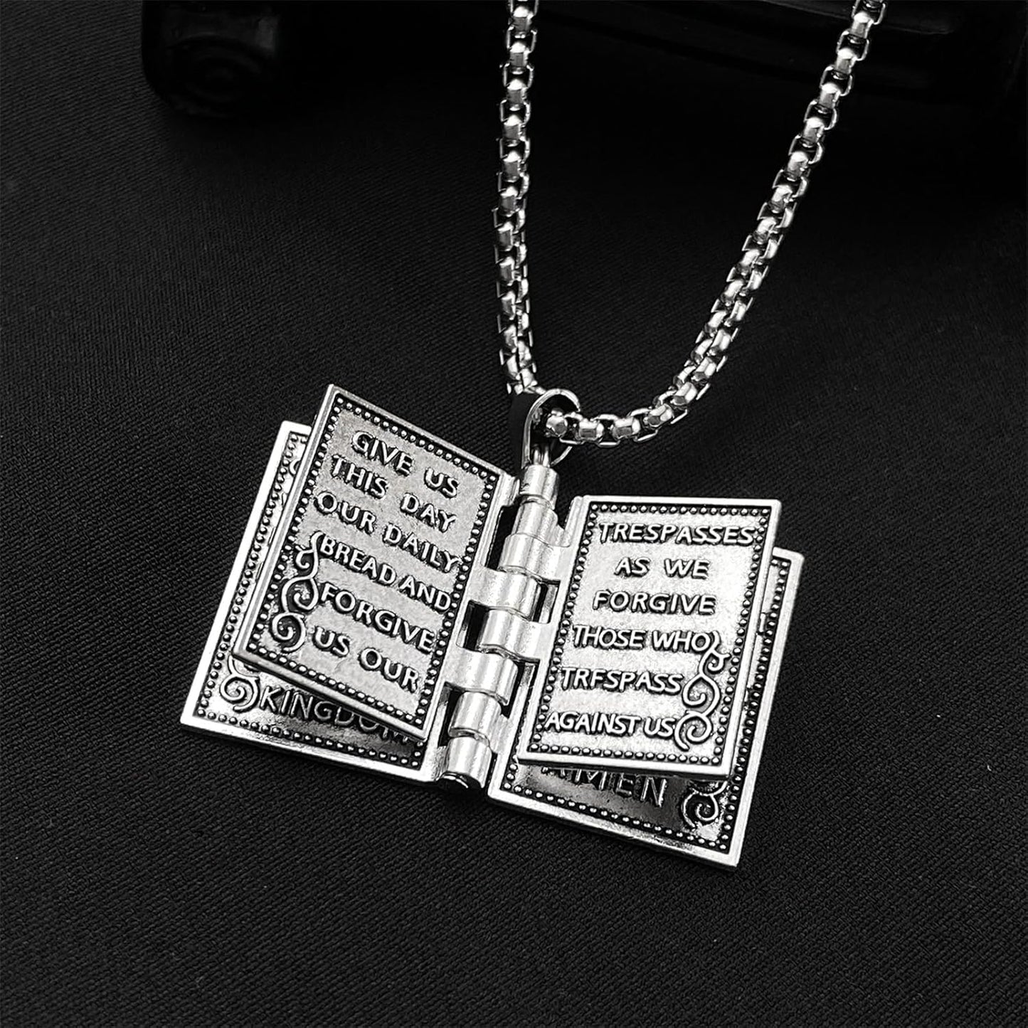 2PCS Holy Bible Book Pendant Necklace for Women Men Fashion Retro Scripture Miniature Readable Bible Openable Prayer Verse Adjustable Chain Necklace Christmas Charm Jewelry - Image 3