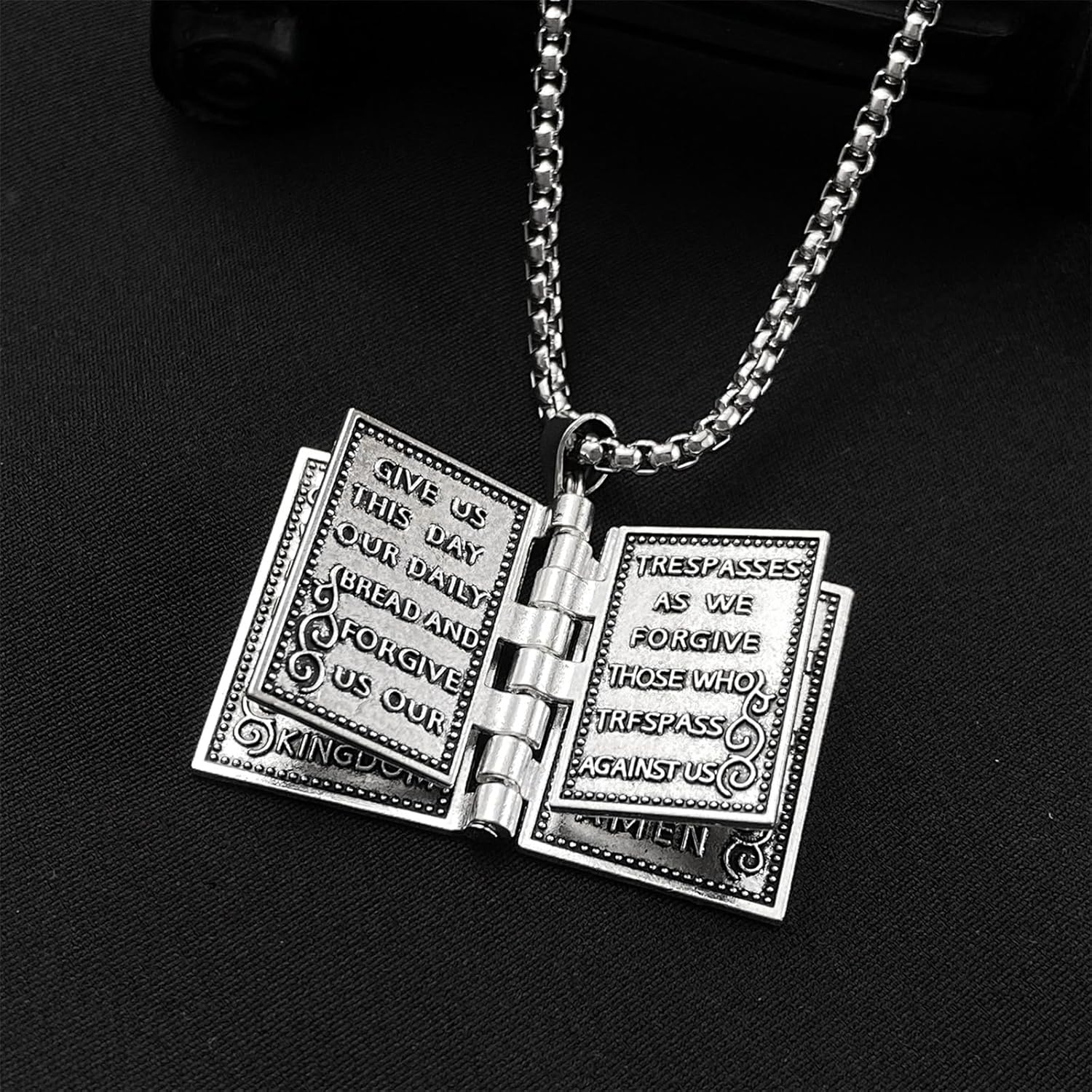 2PCS Holy Bible Book Pendant Necklace for Women Men Fashion Retro Scripture Miniature Readable Bible Openable Prayer Verse Adjustable Chain Necklace Christmas Charm Jewelry - Image 3