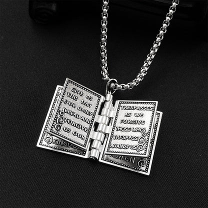 2PCS Holy Bible Book Pendant Necklace for Women Men Fashion Retro Scripture Miniature Readable Bible Openable Prayer Verse Adjustable Chain Necklace Christmas Charm Jewelry - Image 3