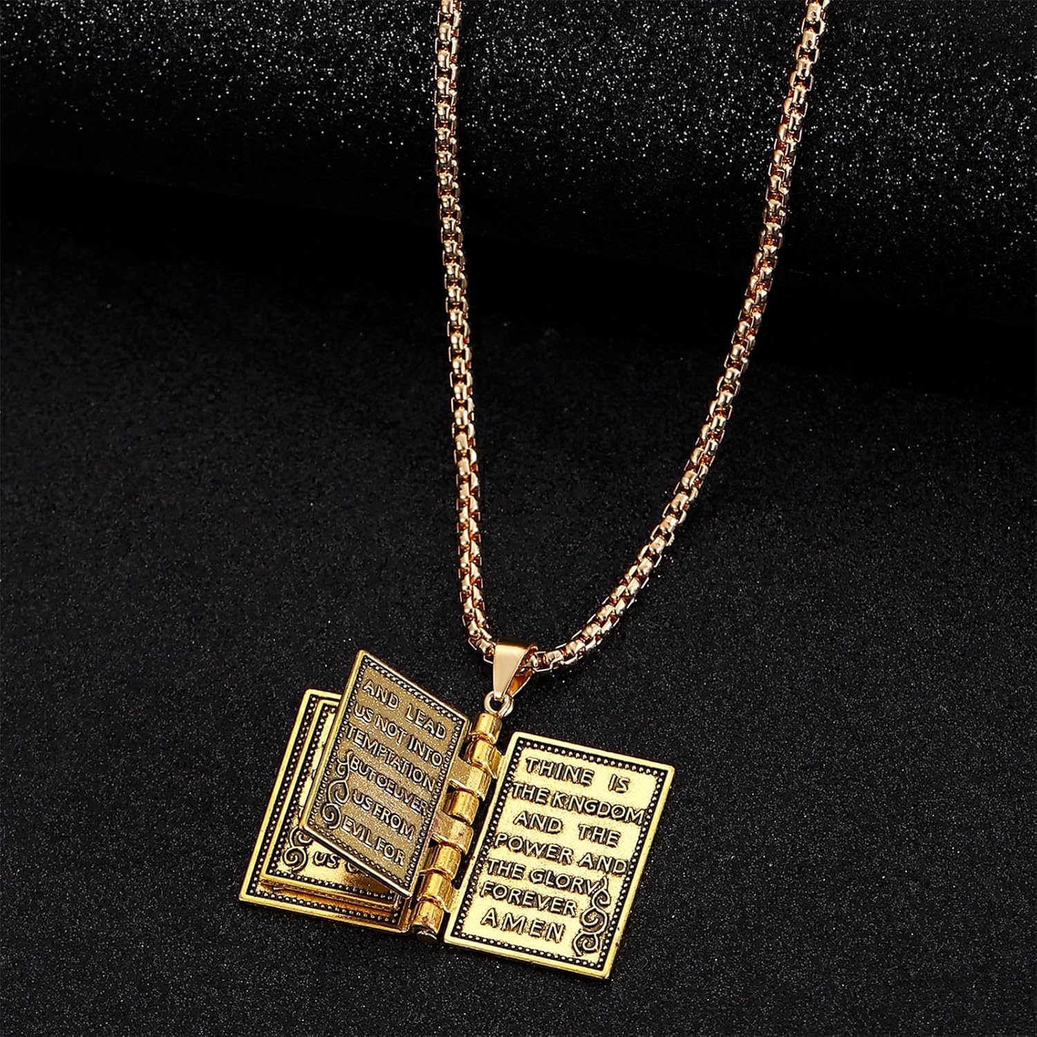 2PCS Holy Bible Book Pendant Necklace for Women Men Fashion Retro Scripture Miniature Readable Bible Openable Prayer Verse Adjustable Chain Necklace Christmas Charm Jewelry - Image 4