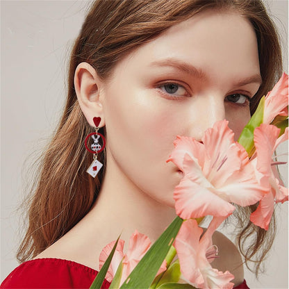 Playing Card Earrings for Women Red Heart Queen Poker Earrings Delicate Fashion Asymmetric Rabbit Love Heart Pearl Poker Dangle Drop Earrings Gambling Casino Chic Jewelry - Image 3