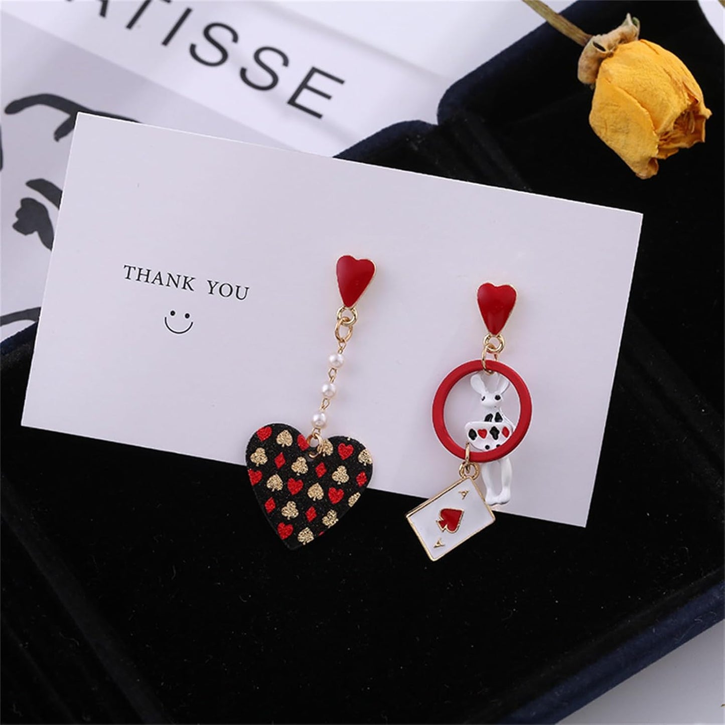 Playing Card Earrings for Women Red Heart Queen Poker Earrings Delicate Fashion Asymmetric Rabbit Love Heart Pearl Poker Dangle Drop Earrings Gambling Casino Chic Jewelry - Image 4