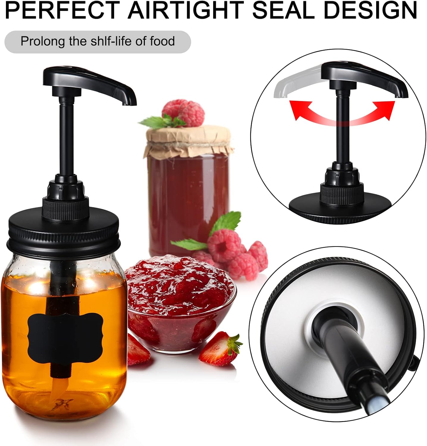 4 Pack Mason Canning Jar Syrup Dispenser Coffee Syrup Dispenser Pump Lids Set with Labels and Pen Honey Pump for 16 oz Regular Mouth Mason Canning Jars - Image 4