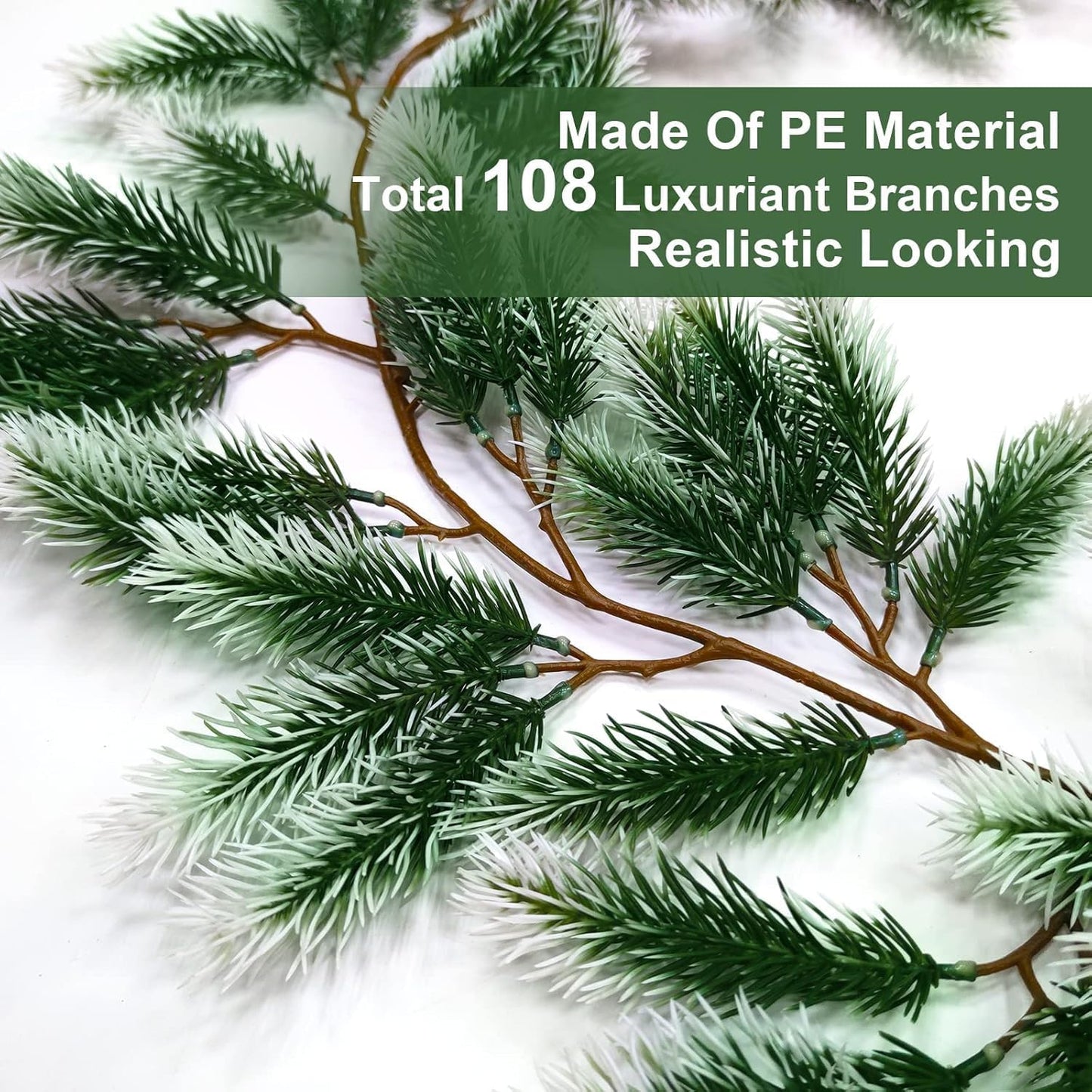 6 Ft Snow Flocked Norfolk Pine Cedar Realistic Pine Artificial Greenery Garlands for Decoration Xmas Mantle Fireplace Table Winter Decor - Image 2