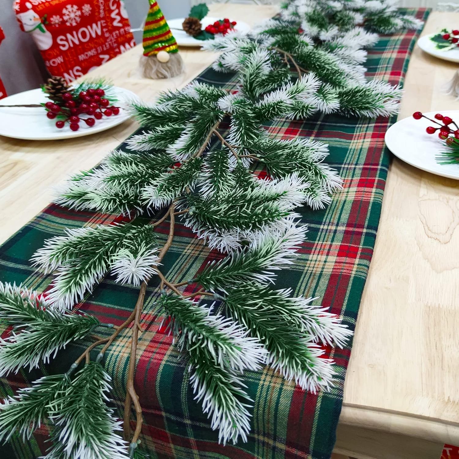 6 Ft Snow Flocked Norfolk Pine Cedar Realistic Pine Artificial Greenery Garlands for Decoration Xmas Mantle Fireplace Table Winter Decor - Image 3