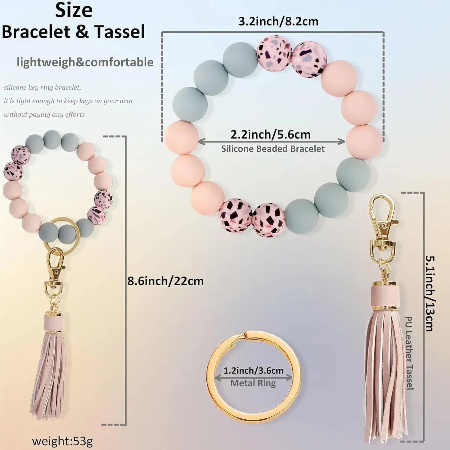 Key Ring Bracelet Car Keychain Holder Wristlet Silicone Women Beaded Bangle Chains - Image 2